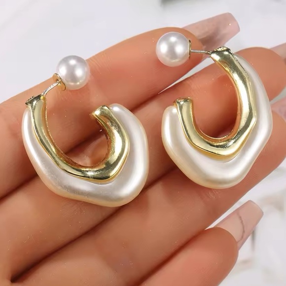 Contemporary Abstract Pearl Earrings - Picture 11 of 14